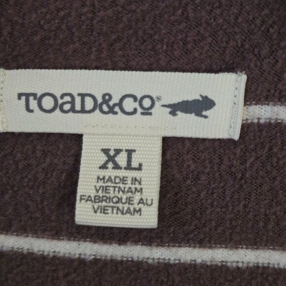 Toad&Co Cashmoore T Neck Pullover Brown Velour Striped Kangaroo Pocket Size XL - Picture 5 of 7